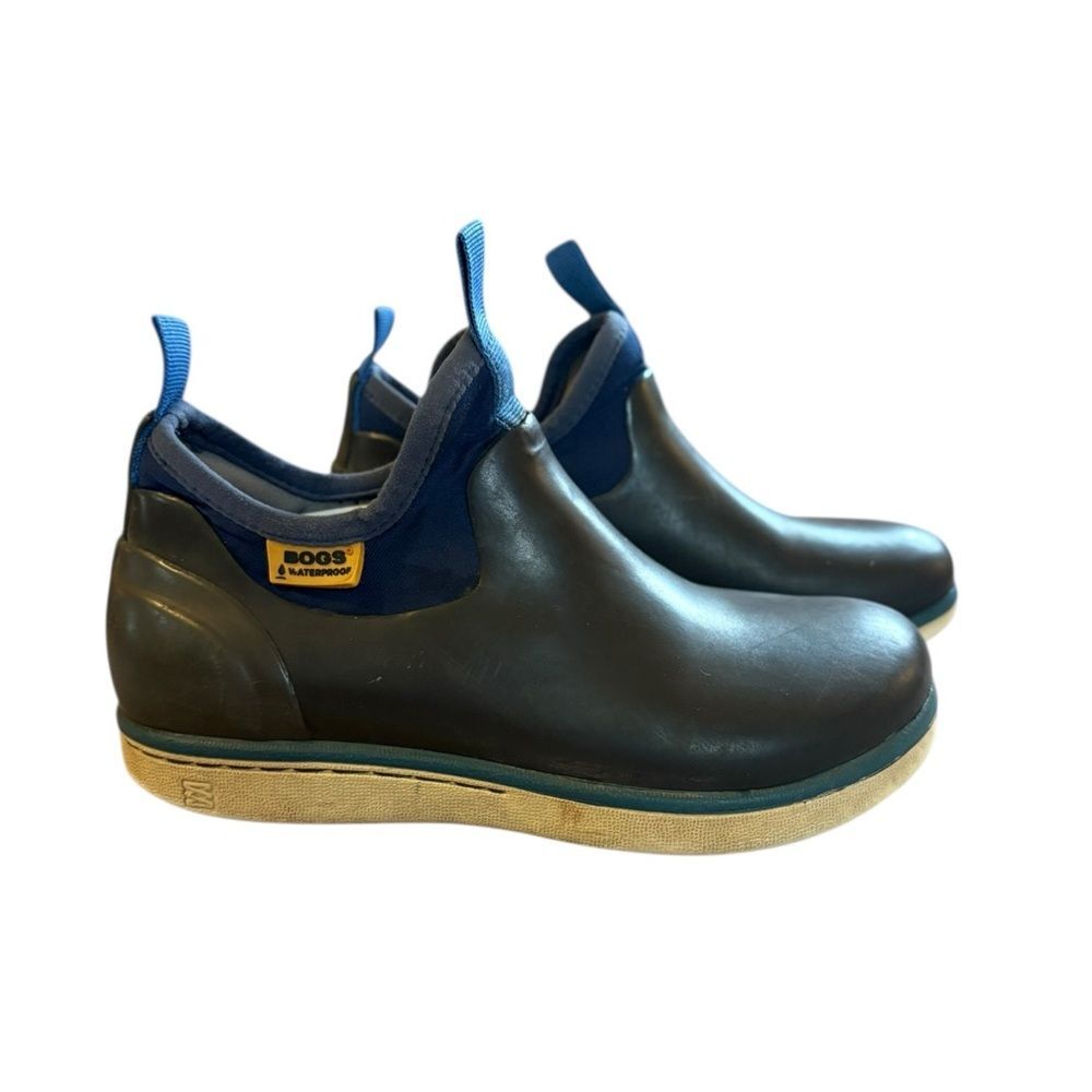 Bogs Riley Rain Boot Pull On Style Black Blue Youth Size 3